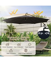 10 Feet Patio Offset Umbrella with 112 Solar-Powered Led Lights-Beige-Navy