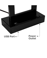 Todd 30" Tall Large Rectangular Modern End Table Lamps Set of 2 Usb Port Ac Power Outlet Black Metal Living Room Charging Bedroom Bedside Nightst