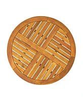 Outdoor Round Coffee Table with Storage Tray 2 Tier Oval End Tables Wooden Small Side Table