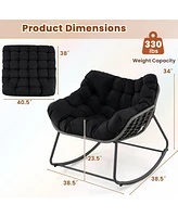 Outdoor Rocking Chair Oversized Patio Pe Wicker Egg Chair with Cushion
