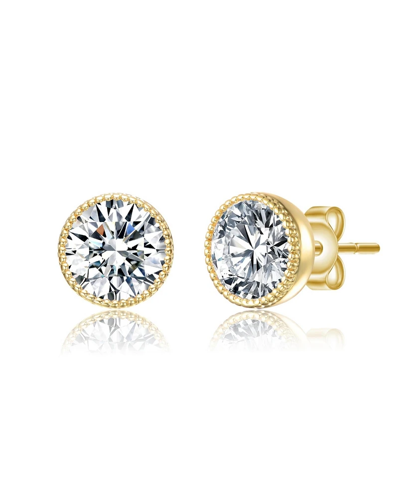 Round Bezel Set Clear Cubic Zirconia Stud Earrings