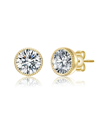 Round Bezel Set Clear Cubic Zirconia Stud Earrings