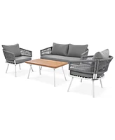 Patio Conversation 4-Piece Boho Rope Patio Furniture Set with Deep Seating and Thick Cushion, Outdoor Furniture with Acacia Wood Table