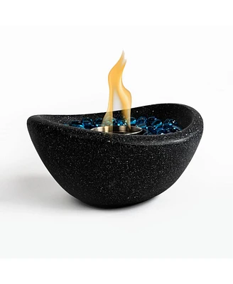 11 in. W Direct Vent Portable Concrete Ethanol Tabletop Fireplace in White and Blue
