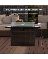 44 in. Rectangle 50,000 Btu Outdoor Propane Gas Fire Pit Table with Lid and Glass Beads, Glass Wind Guard