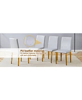 71" Rectangular Glass Dining Table Set with 8 Gray Pu Chairs