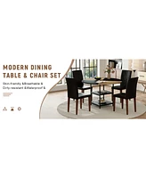 47.3" Round Dining Table Set with 4 Black Pu Chairs