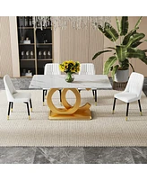 Modern Dining Set: Table & 4 Pu Leather Chairs