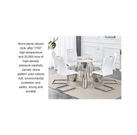 42" Round Sintered Stone Table & 6 White/Silver Chairs