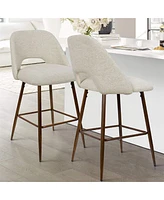Set of 4 Counter Height Bar Stools, Mid-Century Modern Chairs with Walnut Wood Legs and Backrest-Maison Boucle
