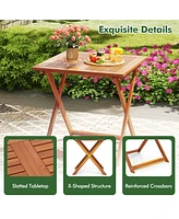 29.5 Inch x 29.5 Inch Patio Dining Table with Teak Painting and Umbrella Hole