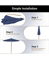 10 Feet Patio Umbrella with 8 Wooden Ribs and 3 Adjustable Heights-Navy