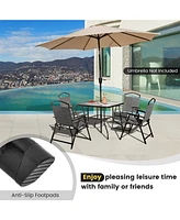 Patio Folding Chairs Set of 4 with Cozy Seat Fabric and Heavy-Duty Metal Frame-Gray