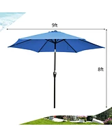 9 ft Outdoor Market Patio Table Umbrella Push Button Tilt Crank Lift-Blue
