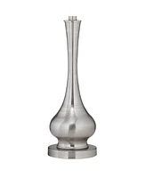 32" Tall Gourd Large Modern End Table Lamps Set of 2 Silver Brushed Steel Finish Metal White Shade Living Room Bedroom Bedside Nightstand House O