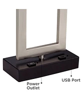 Todd 30" Tall Large Rectangular Modern End Table Lamps Set of 2 Usb Port Ac Power Outlet Silver Brushed Nickel Finish Metal Living Room Charging
