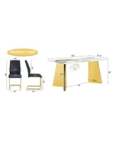 Pandora Stone Table & 6 Pu Chairs - Butterfly Legs