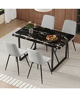 Black Marble Dining Set: 55" Table & 4 Gray Pu Chairs