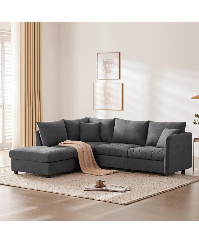 Modern Modular Sectional Sofa w/ Ottoman & Pillows