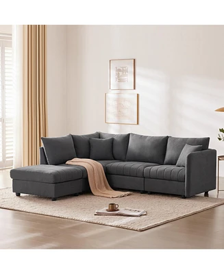 Modern Modular Sectional Sofa w/ Ottoman & Pillows