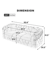 90" Velvet Tufted Chesterfield Sofa - Beige