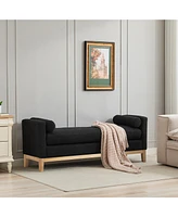 Black Boucle Upholstered Bench/Daybed with Wood Legs & Pillows