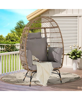 Oversized Wicker Egg Chair w/ Cushion & Pillow