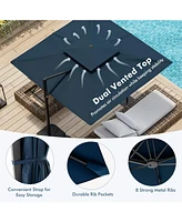 9.5 Feet Cantilever Patio Umbrella with 360° Rotation and Double Top-Navy