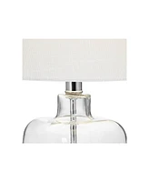 Coastal Accent Table Lamps 21 3/4" High Set of 2 Brushed Steel Clear Glass Fillable White Drum Shade Decor for Living Room Bedroom House Bedside