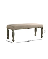 Antique Gray Finish Upholstered Nailhead Bench
