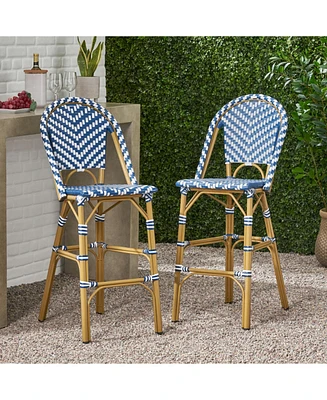 Navy Blue/White Rattan Barstools (Set of 2)
