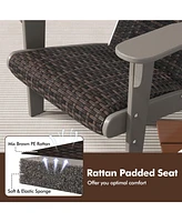 Patio Adirondack Chair with Rattan Padded Seat and Hidden Cupholder