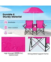 Portable Folding Picnic Double Chair With Removable Umbrella