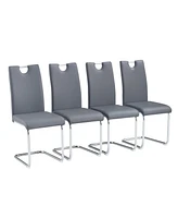 Modern Dining Chairs Set of 4, Side Dining Room/Kitchen Chairs, Faux Leather Upholstered Seat and Metal Legs Side Chairs, Grey
