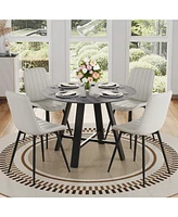 Round Gray Dining Set - Table & 4 Chairs