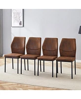 Brown Tech Fabric Dining Chairs (Set of 4) - Black Metal Legs