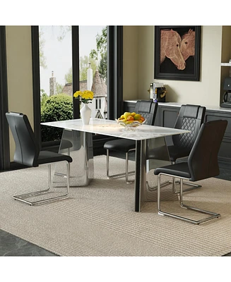 Cold Jade Dining Set: 63" Table & 4 Black Pu Chairs