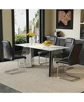 Cold Jade Dining Set: 63" Table & 4 Black Pu Chairs
