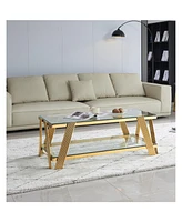 Gold 47" Modern Glass Coffee Table with Storage