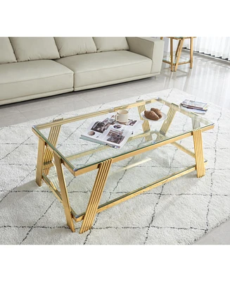 Gold 47" Modern Glass Coffee Table with Storage