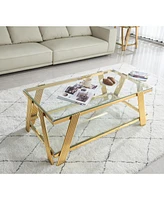Gold 47" Modern Glass Coffee Table with Storage