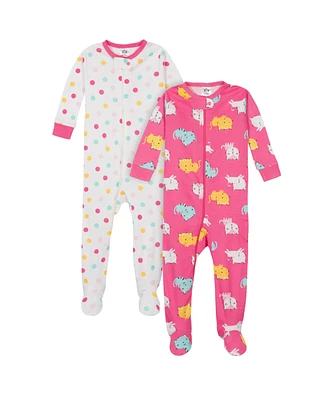 Gerber Baby Girls 2-Pack Snug Fit Footed Cotton Pajamas, Love, 0-3 Months