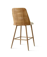 Set of 4 Rattan Back Counter Height Bar Stools, 27'' Woven Cane Bar Chairs for Kitchen Island & Home Bar-Maison Boucle