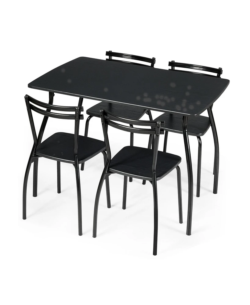 5 Pieces Dining Table Set with 4 Chairs and Backrests