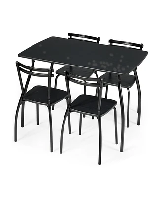 5 Pieces Dining Table Set with 4 Chairs and Backrests