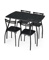 5 Pieces Dining Table Set with 4 Chairs and Backrests