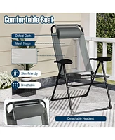 Outdoor Folding Chairs Set of 2 with Armrests and 7-Level Backrest