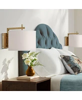 Adair Mid Century Modern Wall Lamps Set of 2 Warm Brass Gold Metal Plug-In 12" Fixture Linen Drum Shade for Bedroom Bedside House Reading Living