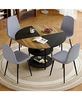 47" Round Dining Set: Table with Storage & 4 Linen Chairs