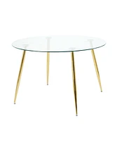 Glass Dining Set: Round Table, Gold Legs, 4 Black Chairs